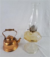 Portugal Brass tea pot and oil lamp