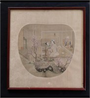 19th Century Chinese Silk Fan Painting Ink And Col