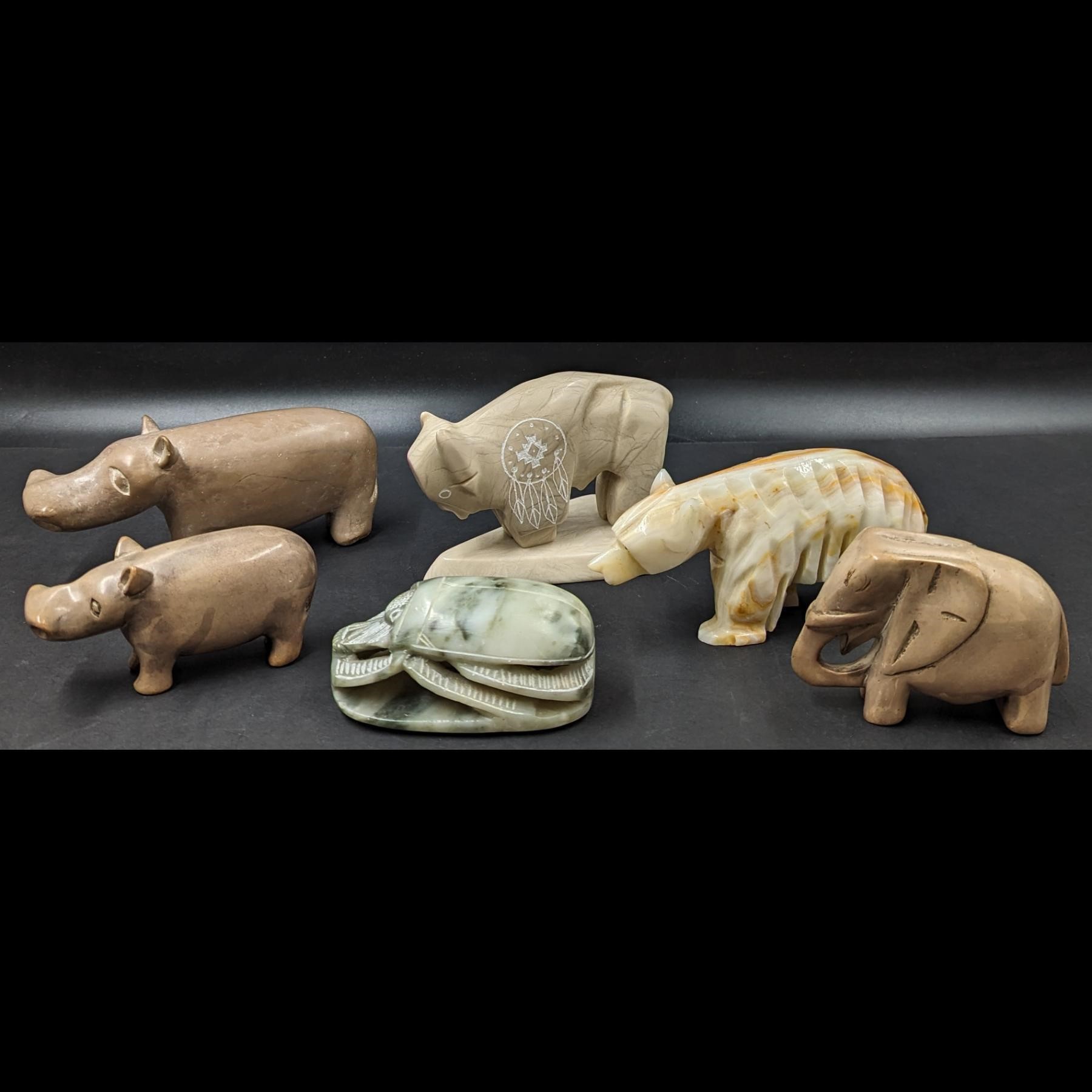 Lot Of 6 Carved Stone Animals Of Various Types And
