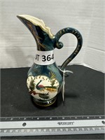 GREEN PITCHER VASE WITH PEACOCK