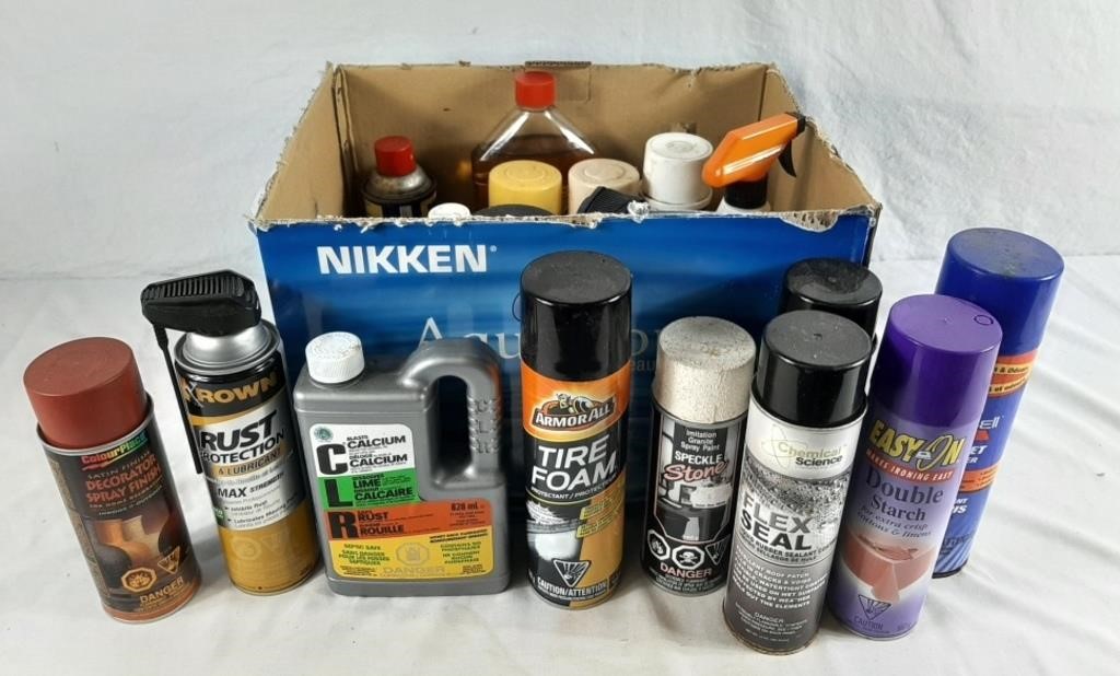 Flex seal, spray paint, CLR, Krown Rust