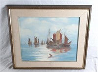 G. Adams '79 ships at sea oil on board picture