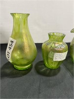 THREE GREEN ART GLASS ITEMS