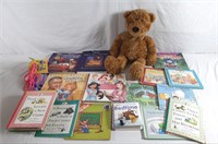 Children's books, Kanga Rope, and stuffed bear