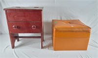 Orange foot stool with storage and 2 compartment