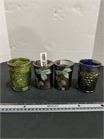 FOUR CARNIVAL GLASS CUPS