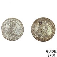 (2) 1660's Polish Silver 6 Groschens