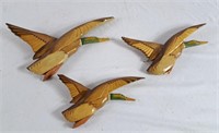 Trio of Wooden flying ducks