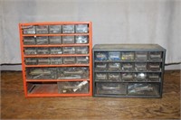 Two metal multi-compartment small parts storage,