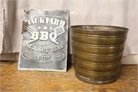 Brass container, 12.25 X 11"H & Backyard BBQ