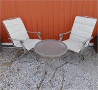 Patio table set 2 swivels chairs and round table