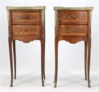 Pair of French Marble Top Tables w/ Inlay Details