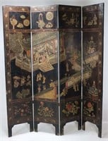 Chinese Black 4-Panel Room Divider / Screen