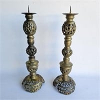 Fancy Brass Candle Sticks -Vintage