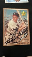 Howie Bedell Milwaukee Braves Signed 1962 Topps Ca