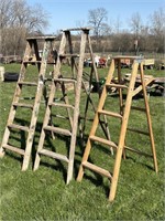 (3) WOOD STEP LADDERS - 6' & 5'