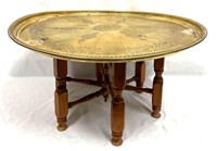 Moroccan Brass & Wood Folding Tray Table (K39)