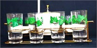 MCM bar set w/ wire carrier & drinking glasses