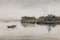 1893 Georg Burmester Harbor Scene Watercolor