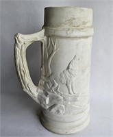 Large Bisque Fired Pottery Mug w/Wolves