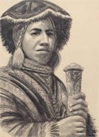 Indigenous Man Ink & Watercolor Painting
