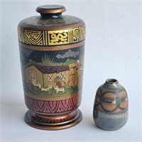 Painted Container & Tiny Pottery Vase