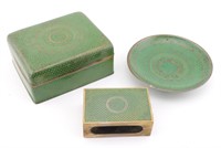 Chinese Green Enamel Matchbox Cover, Box, & Plate