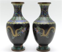 Pair of Black Cloisonné Dragon Vases