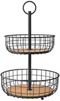 1 LOT 2-MM 2TIER BASKET WITH WOOD BASES (BLACK)./