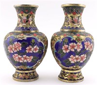 Pair of Floral Champlevé Cloisonné Vases