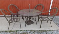 Outdoor patio table and 4 chairs with stand.