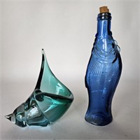Blown Glass Shell Ashtray & Fish Bottle