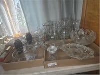 STAMPED, ETCHED, CLEAR GLASS VASES AND BOWLS