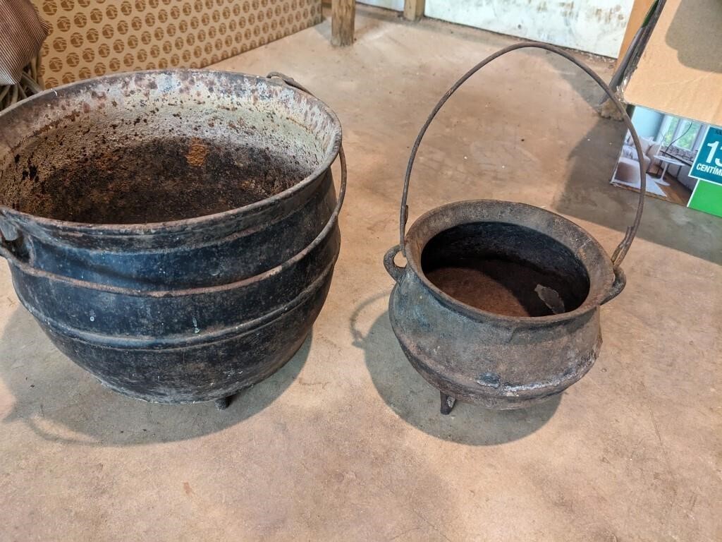 (2) Cauldron Pots (Some rust & damage)