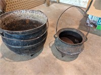 (2) Cauldron Pots (Some rust & damage)