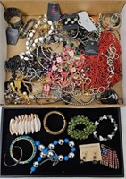 Tray of Costume Jewelry - Bracelets, Earrings +