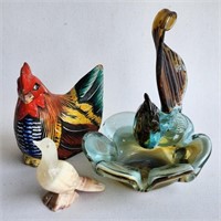 Murano Style Glass Rooster, Painted Rooster, etc