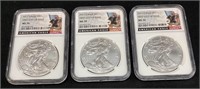 (3) 2017 SILVER AMERICAN EAGLES, MS70, 1st DAY