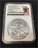 2017 SILVER AMERICAN EAGLE MS70 1st DAY OF ISSUE