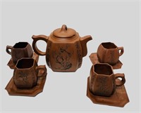 Vintage Chinese Yixing Zisha Teapot brown engraved