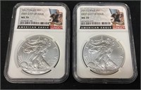 (2) 2017 SILVER AMERICAN EAGLES, MS70, 1st DAY O