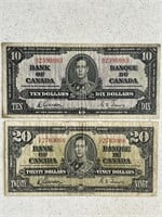 1937 Cdn $20 and $10 Bank Notes