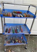 WORK SHOP CART WHEELED 3 SHELF with HAND TOOLS