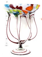 9in colorful art glass unique open compote