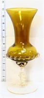 11in clear/amber art glass vase
