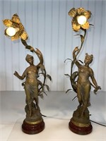 PAIR OF SPELTER 26" TALL LAMPS AFTER J. GUILLOT