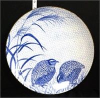 12in blue/white serving plate w/ birds