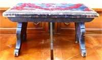 Vintage foot stool w/ blue/red fabric, see photos