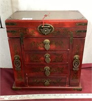Beautiful Oriental Red Lacquer Jewelry Box