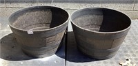 2 Outdoor Plastic Plant Pots, Whiskey Barrel Style